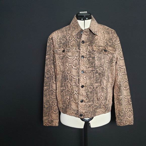 Free People Snake Print Trucker Jacket in Brown Cotton Ladies Size XS - Picture 1 of 11